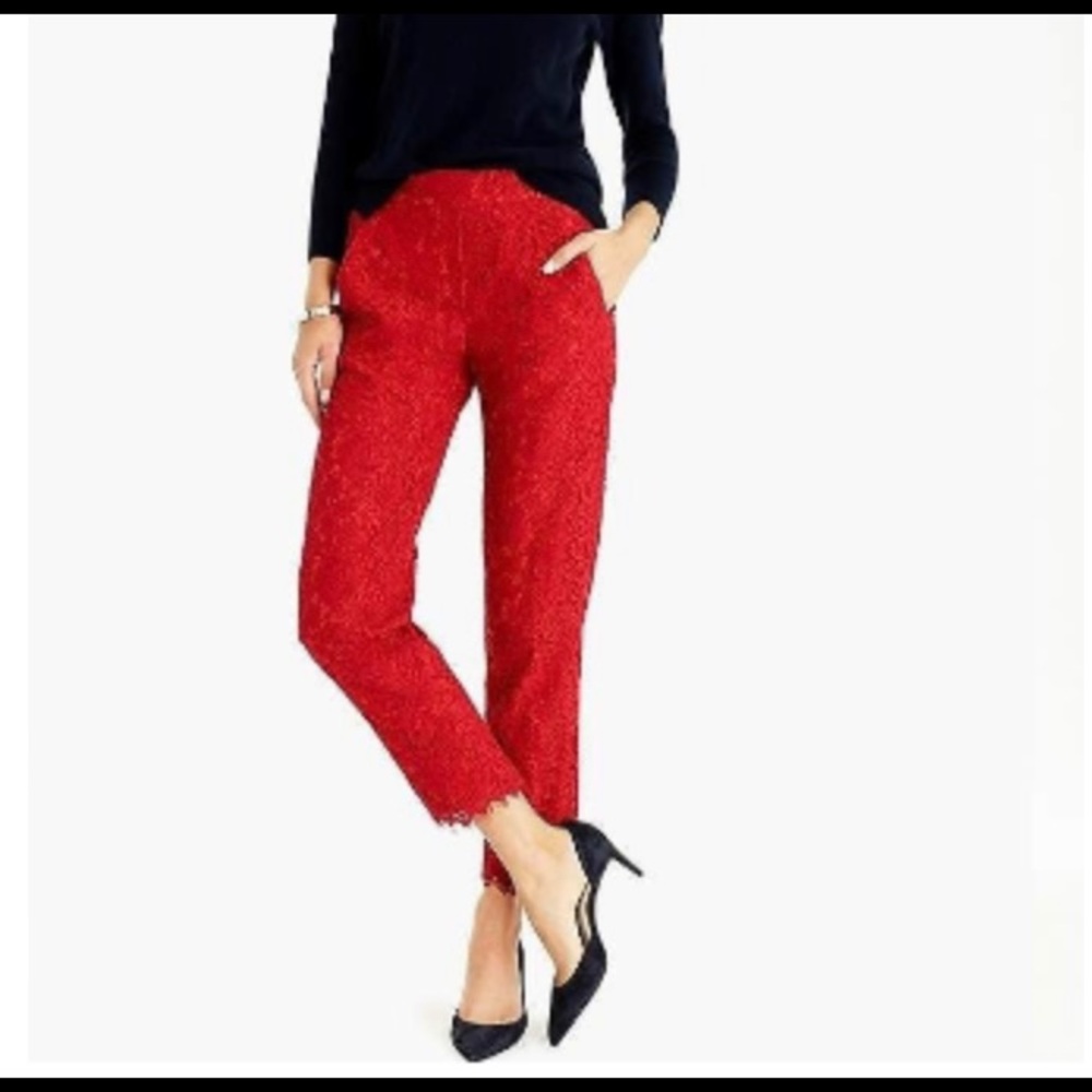 J. Crew Red Lace Cropped Pants